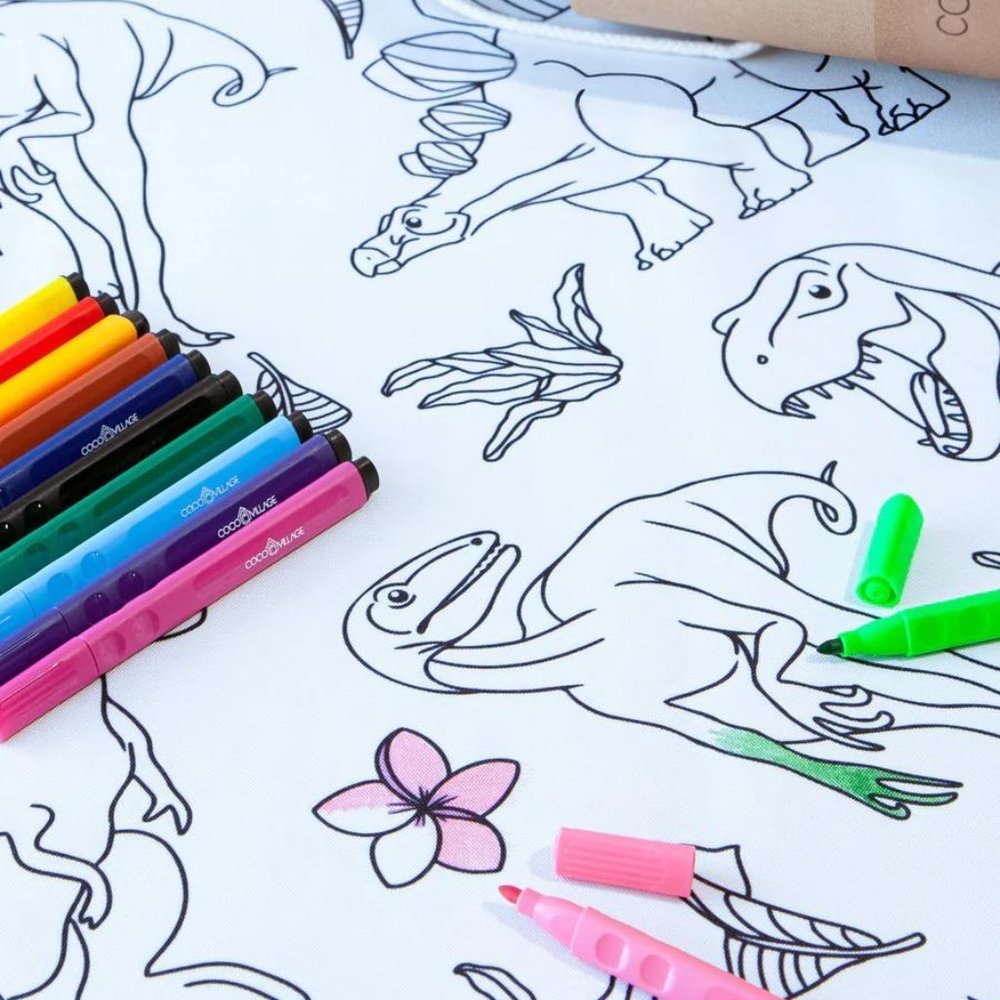 COLORING Washable Tablecloth & 12 Markers Set (Dinos)